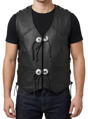 Produktbild von Leder Motorrad Kutte Conchoweste Bikerweste Motorradweste Weste schwarz, Größe:56/2XL