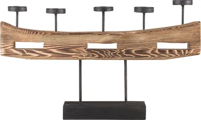 Produktbild von BELIANI Kerzenständer Holz Heller Holzfarbton / Schwarz 36 x 60 cm Kerzenhalter für 5 Kerzen Modern