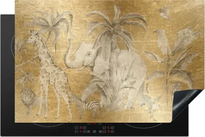 Produktbild von KitchenYeah© Herdabdeckplatte Dschungel - Kinder - Gold - Tiere , 81x52cm, Küche Deko, Glaskeramikkochfeld Herdabdeckung, Abdeckplatte fùr Kochfeld