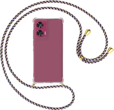 Produktbild von Handykette Backcover-Schutzhülle mit Band (Metall goldfarben) für Motorola Edge 50 Fusion 5G - blau+beige