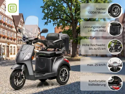 Obrázok produktu pre Elektrický skúter pre seniorov Denia, lítiová batéria, 3-kolesový, 1000 W, sivý