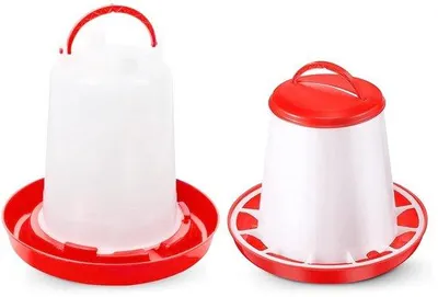 Produktbild von Automatische Voeder- und Wasserkorb für Hühner, 1,5 L Wasserkorb, 1 L Futterkorb, ideal für Kuikens und Hühner.