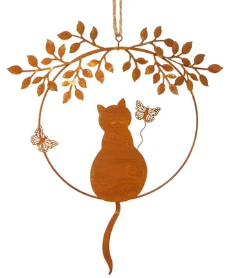 Produktbild von Vintage Türkranz mit Katze Rostbraun aus Metall - 22 x 28 cm