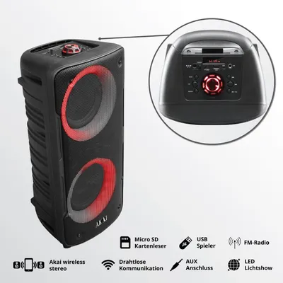 Produktbild von AKAI Tragbarer PA Party Bluetooth-Lautsprecher, Mikrofon ABTS-TK19