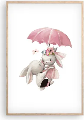 Produktbild von Gerahmtes Poster - Rahmen in heller Eiche - Hasen Regenschirm Kinder - 61x91,5 cm - Wand Bild - Wanddeko - Wandbilder - Kunstposter - Wandposter - Bilderrahmen - Bilder - Kunstdruck - P2NPA61x91-4777