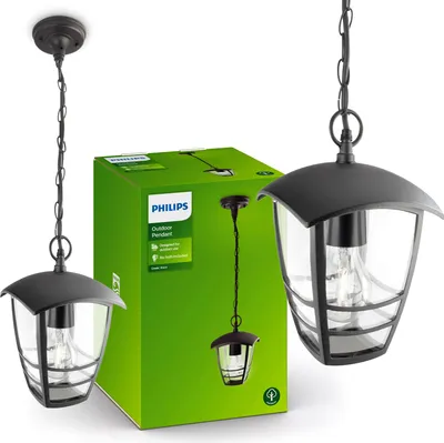Zdjęcie produktu dla Philips myGarden Lampa sufitowa Creek 60 W E27 bez żarówki, Oświetlenie zewnętrzne do zawieszenia, Czarny, Metal, IP44, Ogród, Patio, II