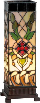 Produktbild von Clayre & Eef Tiffany Tischlampe 12x12x35 cm Beige Grün Glas Rose
