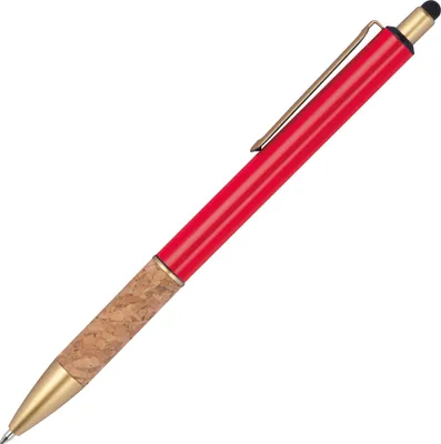 Produktbild von Touchpen Metall-Kugelschreiber mit Korkgriffzone / Farbe: rot