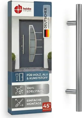 Produktbild von Heicko Haustürgriff Edelstahl Stoßgriff 400 mm, 45° schräge Stützen, matt gebürstet