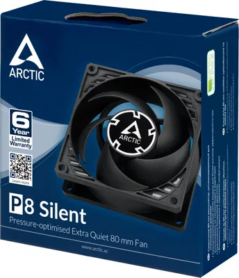 Produktbild von ARCTIC P8 Silent - Besonders leiser 80 mm Lüfter optimiert für statischen Druck, Ventilator, 8 cm, 1600 RPM, 0,08 Sone, 26,5 m³/h, Schwarz
