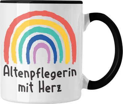 Produktbild von Trendation - Altenpflegerin mit Herz Tasse Geschenk mit Spruch Kaffeetasse Zubehör Dankeschön (Schwarz)
