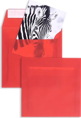 Produktbild von Farbige Transparente Briefumschläge - Rot (Transparent-Intensivrot)220 x 220 mm | 100 g/qm Offset | Ohne Fenster | Haftklebung | Gerade Klappe | 100 Stück