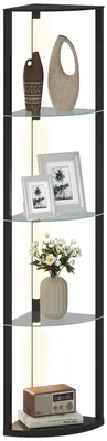 Productafbeelding van HOMCOM LED-vloerlamp met glazen plank, staande lamp met 3 lichtsterktes, zwart
