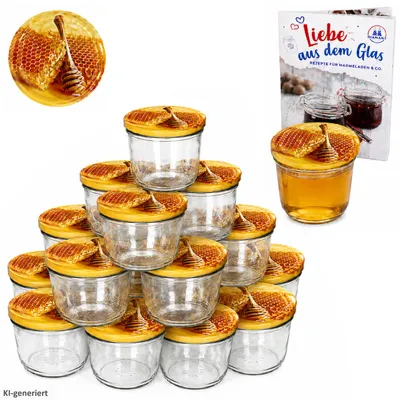 Produktbild von 40er Set Einmachglas 230 ml Deckel Honigwabe Rund- Einkochgläser Vorratsglas Glas Aufbewahrung
