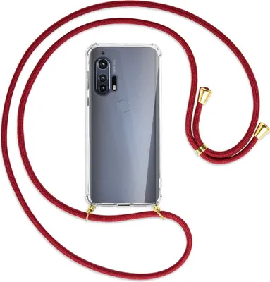Produktbild von Handykette Backcover-Schutzhülle mit Band (Metall goldfarben) für Motorola Edge Plus - dunkelrot