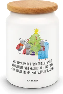 Produktbild von Mr. & Mrs. Panda behälter Weihnachten Smörle - Weiß - Geschenk, Aufbewahrungsdose, zuckerdose, Keksdose, Tannennadeln, Pfefferminzstange, Dose, Teedose, Weihnachtsbaum