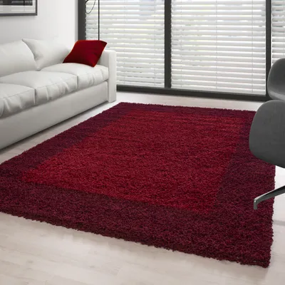 Produktbild von Teppich Wohnzimmer Hochflor Modern Design Langflor Shaggy Modern Flauschig, Größe: 240 x 340 cm, Farbe: Rot