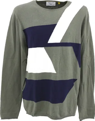 Produktbild von 33275 Lerros, New in Town,  Herren Crew Neck Rundhals Pullover Pulli, feiner Glattstrick, khaki marineblau wollweiss, XL