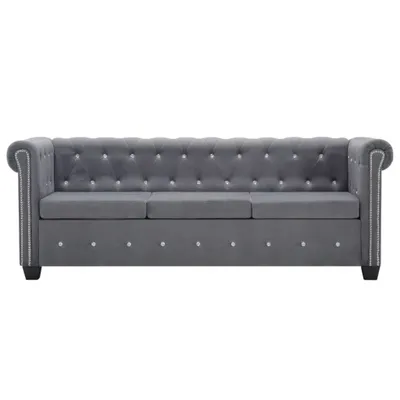 Produktbild von vidaXL Pohovka Chesterfield 3-miestna sofa so zamatovým poťahom 199x75x72 cm sivá