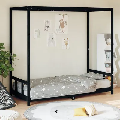 Produktbild von Kinderbett Schwarz 90x200 cm Massivholz Kiefer
