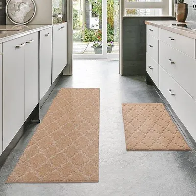 Immagine prodotto di Tappetino antiscivolo da cucina, 2 pezzi, 61x90 cm + 61x152 cm, beige, lavabile