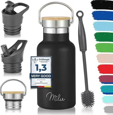 Produktbild von Famanu Isolierende Edelstahl-Trinkflasche - 350 ml bis 1000 ml - Leckfreie Thermosflasche mit Strohhalm