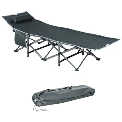 Produktbild von Campingbett, klappbares Feldbett mit Kopfkissen, 188 x 64,5 x 53 cm, Grau