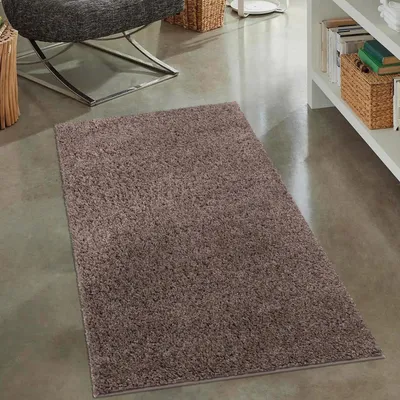 Produktbild von Shaggy Hochflor Teppich Wohnzimmer - 80x150 cm - Braun - Einfarbige Schlafzimmer-Teppiche
