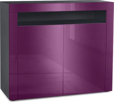 Produktbild von Vladon Kommode Valencia,  Germany, Sideboard mit 2 Türen und 1 offenem Fach, Schwarz matt/Brombeer Hochglanz/Brombeer Hochglanz (108 x 92 x 40 cm)