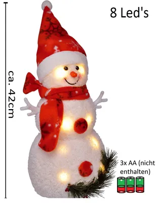 Productafbeelding van LED-sneeuwpop kerstdecoratie, 42 cm, rood, op batterijen, decoratief figuur voor kerst