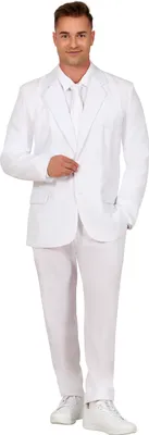 Produktbild von Karneval Anzug Weiß Krawatte Hosen Komplett Elegant Stilvolle Herrenmode Kostüm Modeklassiker Unverzichtbar Sinnbild Weißer Anzug Fasching Hochwertig, Größe: 46 - 48 (S) Farbe: Weiß