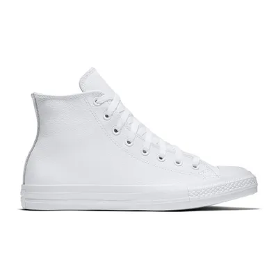 A white Converse Chuck Taylor All Star high-top sneaker is shown from the side against a white background.
