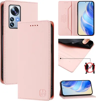 Obrázek produktu pro Kožené pouzdro pro Xiaomi 12 Pro/Xiaomi 12S Pro, flipové pouzdro s přihrádkami na karty, peněženkou a stojánkem Růžový