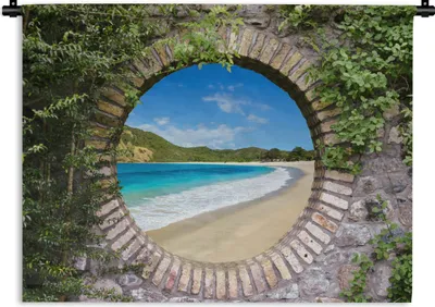 Produktbild von MuchoWow® Wandteppich Wandbehang Strand - Meer - Blick 60x45 cm Tapisserie Dekoration Wandtuch - Das Schlafzimmer