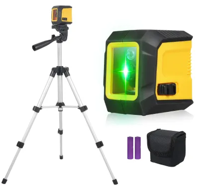 Image de Niveau laser avec trépied - Laser à lignes croisées avec faisceau vert à mise à niveau automatique - Luminosité réglable horizontalement et verticalement - Idéal pour la décoration d'intérieur et le transport