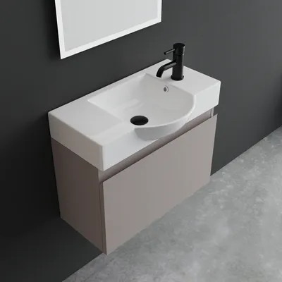 Produktbild von Alpenberger Badezimmermöbel Set | Waschbecken mit Unterschrank 55 cm Breit | Badezimmerschrank Badschrank Schmal | Badmöbel Waschtisch | Waschbeckenunterschrank  Light Coffee