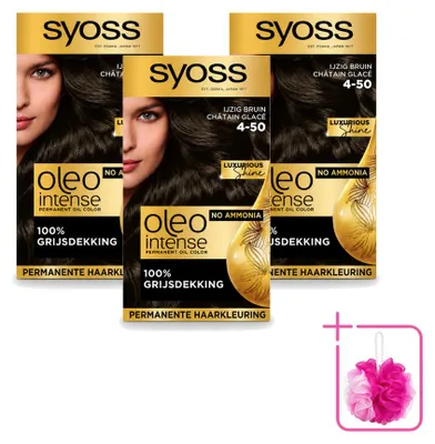 Zdjęcie produktu dla 3 sztuki farby do włosów Syoss Oleo Intense 4-50, odcień "Lśniąca czerń" - opakowanie ekonomiczne