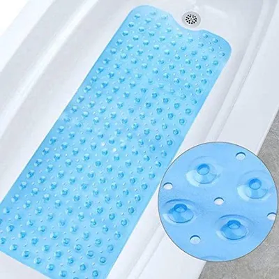 Obrázok produktu pre Uniqoos® Protisklzová, extra dlhá podložka do sprchy, 100 x 40 cm, vinyl (bez BPA a latexu), 200 prísaviek, odolná proti plesniam a vhodná na pranie v práčke, priehľadná modrá