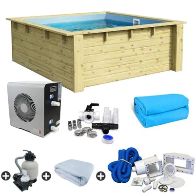 Produktbild von Holzpool SET Rechteck Folie blau 2,20 x 2,20 x 0,78 m + Wärmepumpe