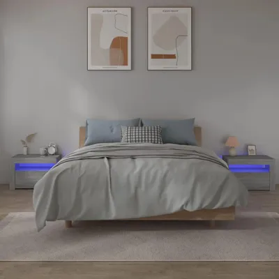 Image de vidaXL Tables de nuit 2 pièces avec LED Gris Sonoma 60x35x40 cm
