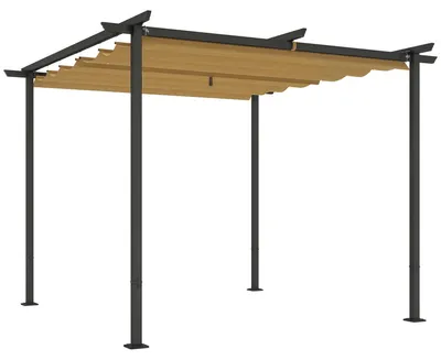Produktbild von Garten-Pergola 3 x 3 m mit verstellbarem Dach, Terrassenüberdachung Beige, Metallrahmen, UPF 30+ UV-Schutz, Sonnendach, freistehender Pavillon