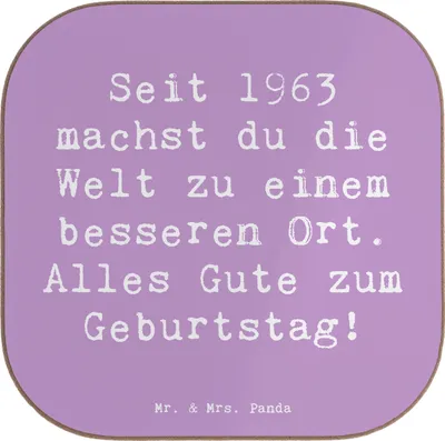 Produktbild von Mr. & Mrs. Panda Untersetzer Glas Spruch 1963 Geburtstag - Lavendeltraum - Geschenk, Geburtstagsgeschenk, feiern, Alles Gute zum, gläseruntersetzer, Alter, Happy Birthday