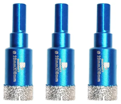 Obrázok produktu pre Diamantový vrták 20 mm, 3-dielna sada, pre keramiku a žulu, suché vŕtanie pre dlaždice