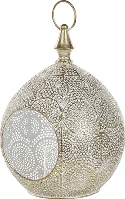Produktbild von BELIANI Laterne 33 cm Gold aus Metall und Glas mit Verzierungen Wohnaccessoires Dekoartikel Tischdekoration Glamourös