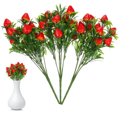 Künstliche Erdbeerzweige, 3 Stück, rot, 27 cm, für DIY-Deko