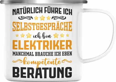 Produktbild von Trendation - Elektriker Emaille Tasse Spruch Männer Geschenk Lustig Gadget Geschenke Kaffeebecher Elektrotechniker (Silber)