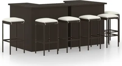 Produktbild von 8-tlg. Gartenbar-Set mit Kissen Poly Rattan Braun