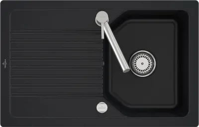 Produktbild von Villeroy & Boch 338402R7 Linara 45 Keramikspüle Unterbau Unterschrankbreite ab 45 cm Ceramic Pure Black Handbetätigung - inkl.
