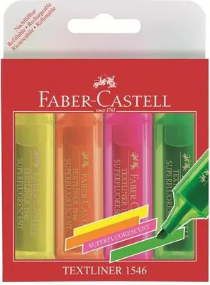 Produktbild von Faber-Castell TEXTLINER 1546, 4 Stück(e), Orange, Pink, Grün, Gelb, Meißel, Mehrfarbig, Rot, Kunststoff, Polypropylen (PP)