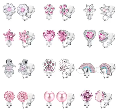 Imagen del producto de Pendientes de clip para niñas, hipoalergénicos, con diversos diseños, sin necesidad de perforación